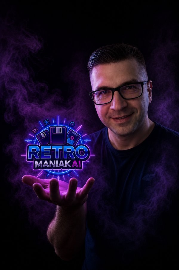 Piotr – RetroManiakAI, portret z logo